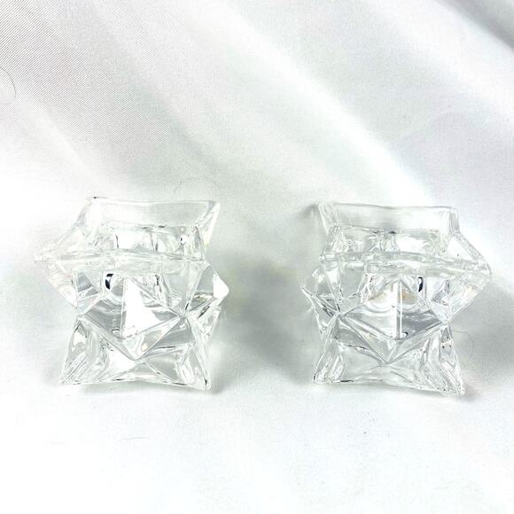 DePlomb Vintage Crystal Short Art Deco Candlestick Holders Set of 2 - Picture 1 of 4